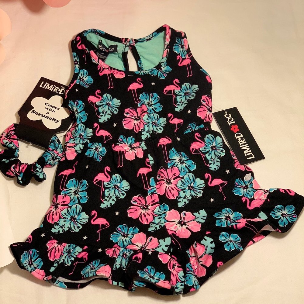 Limited too flower/flamingos Romper With Hair Band